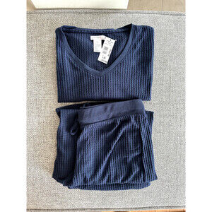 Jasmine Rose Waffle-Knit 2-Piece Pyjama Set In Deep Navy Size L NWT